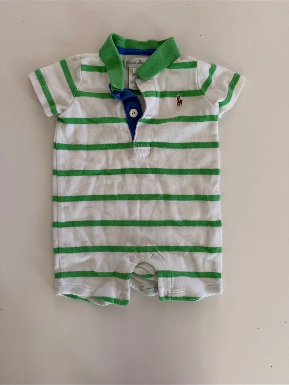 Ralph Lauren White & Green Striped Polo Short Romper